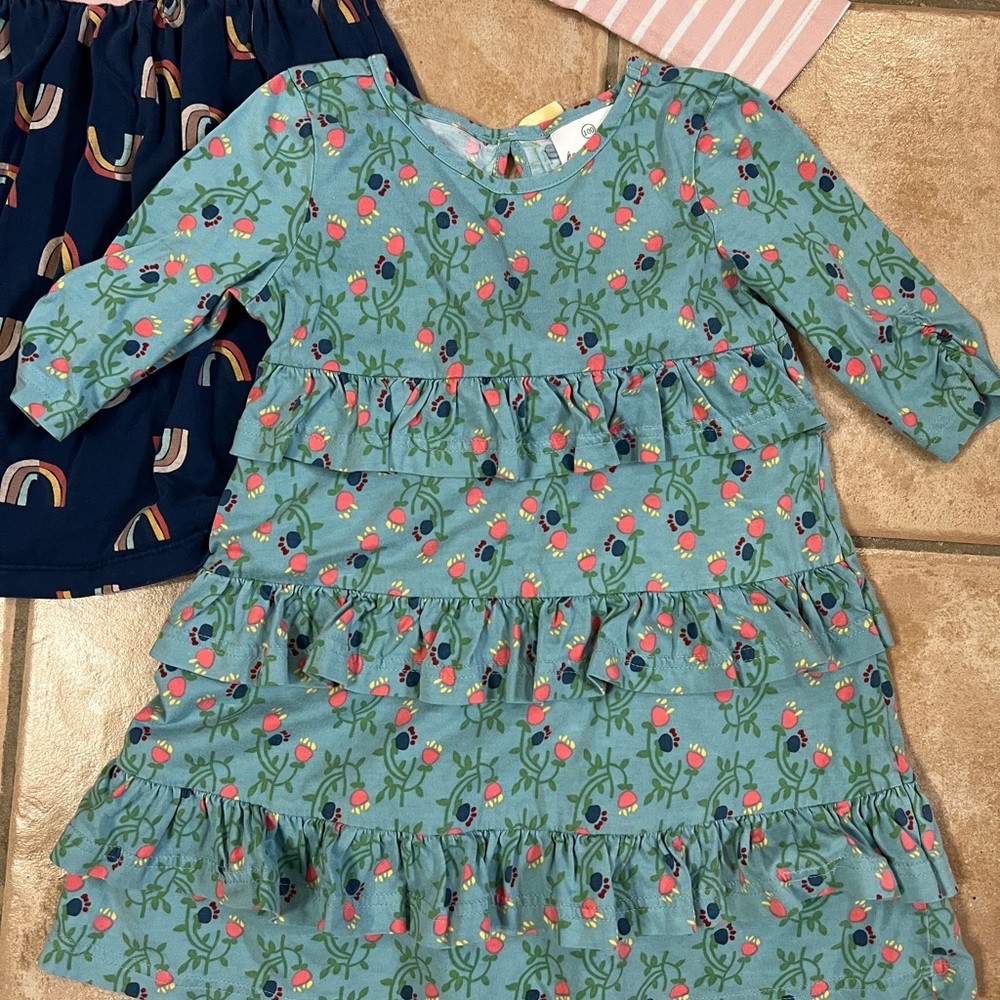 4T Hanna Andersson long sleeve dress bundle- rainbows and stripes and florals - Picture 2 of 5